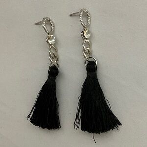 Elegant Silver and Black Tassel Earrings